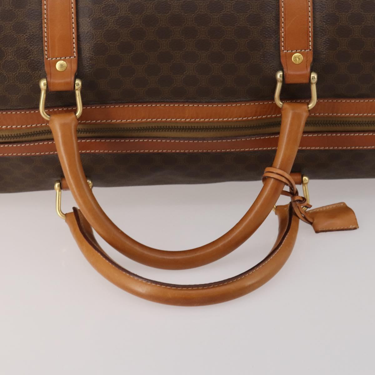 CELINE Macadam Canvas Boston Bag PVC Leather Brown Gold Auth 197871