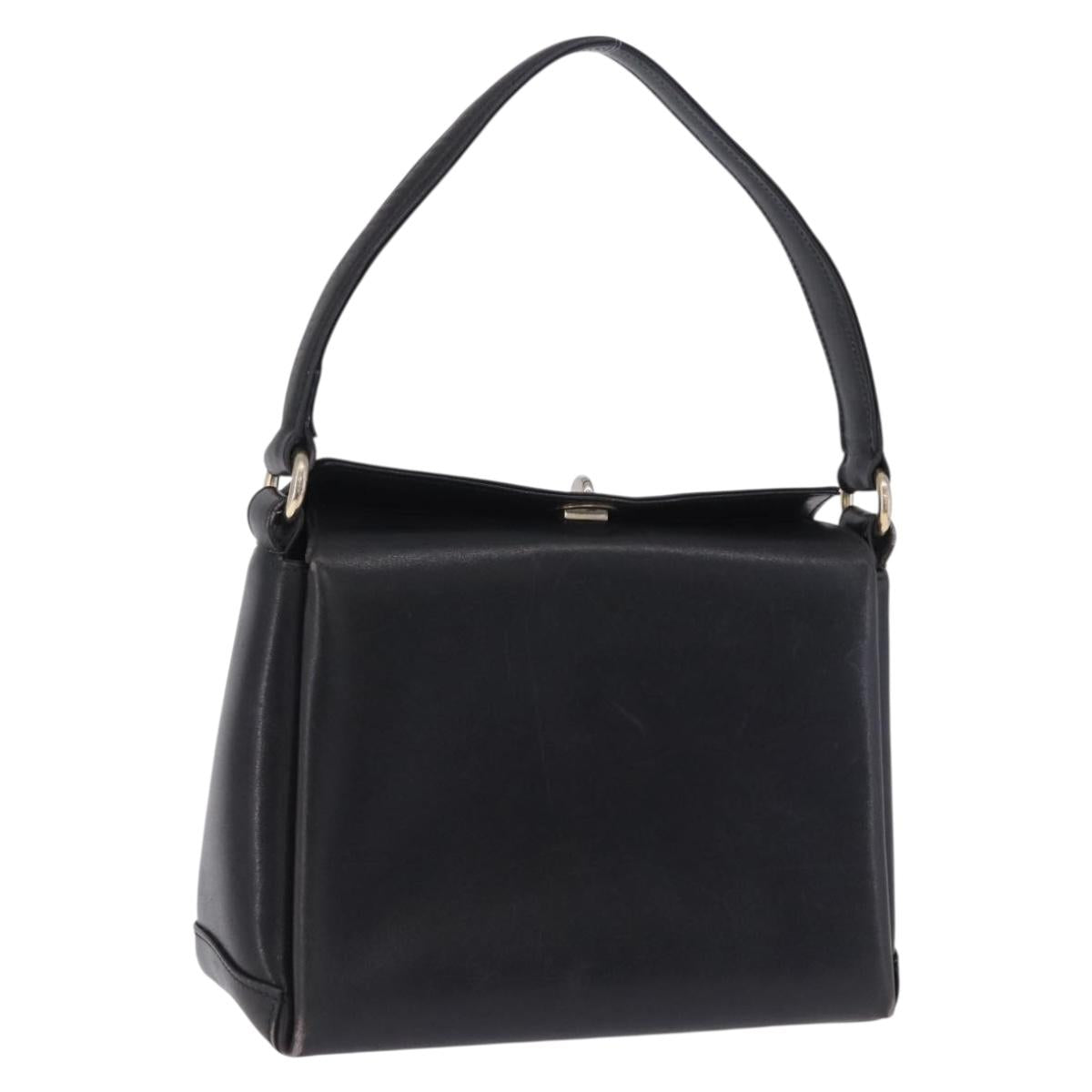GUCCI Hand Bag Leather Black Gold Auth 197873