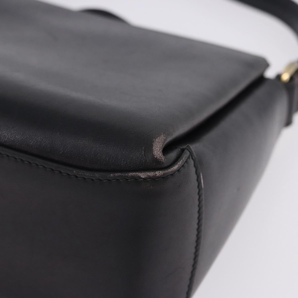 GUCCI Hand Bag Leather Black Gold Auth 197873