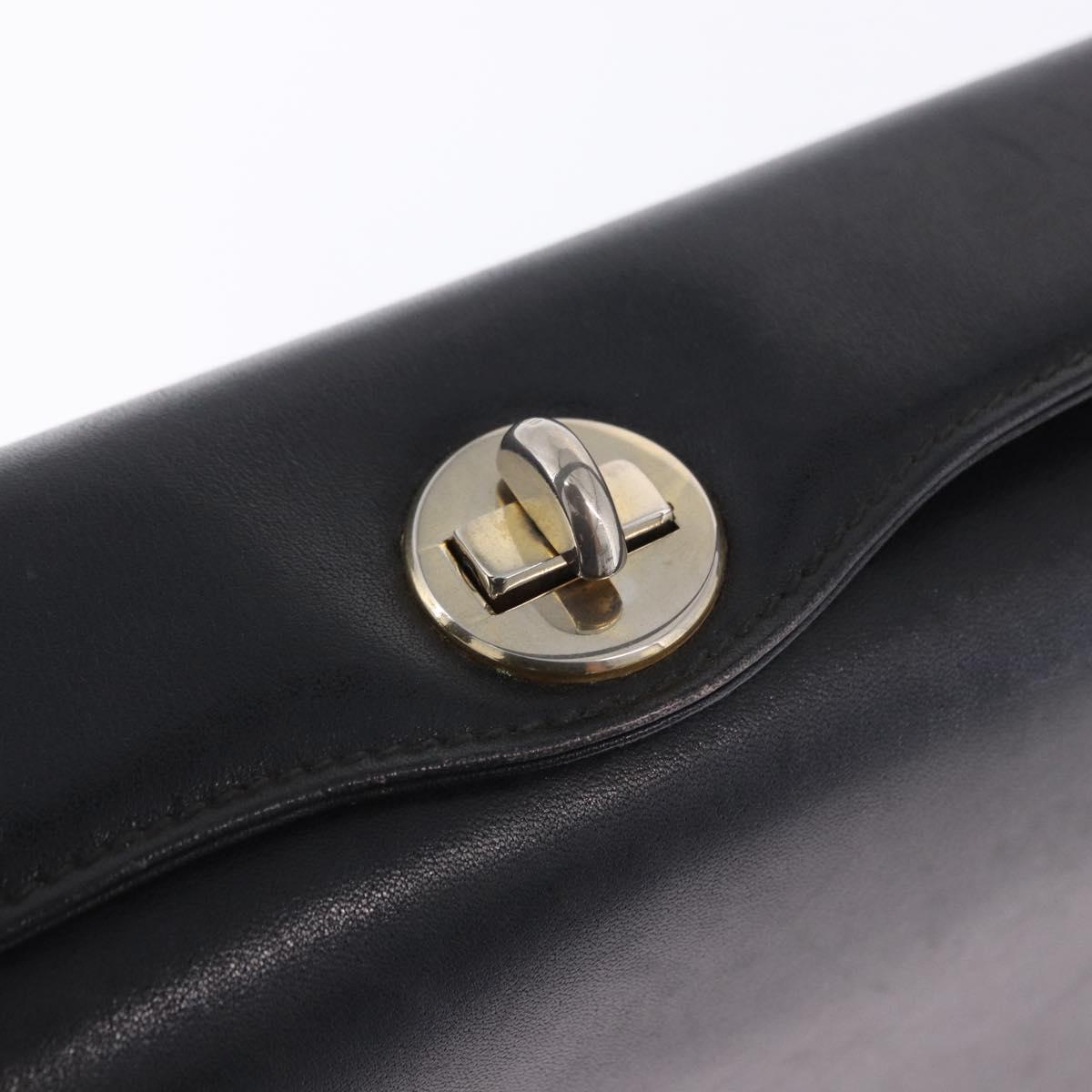 GUCCI Hand Bag Leather Black Gold Auth 197873