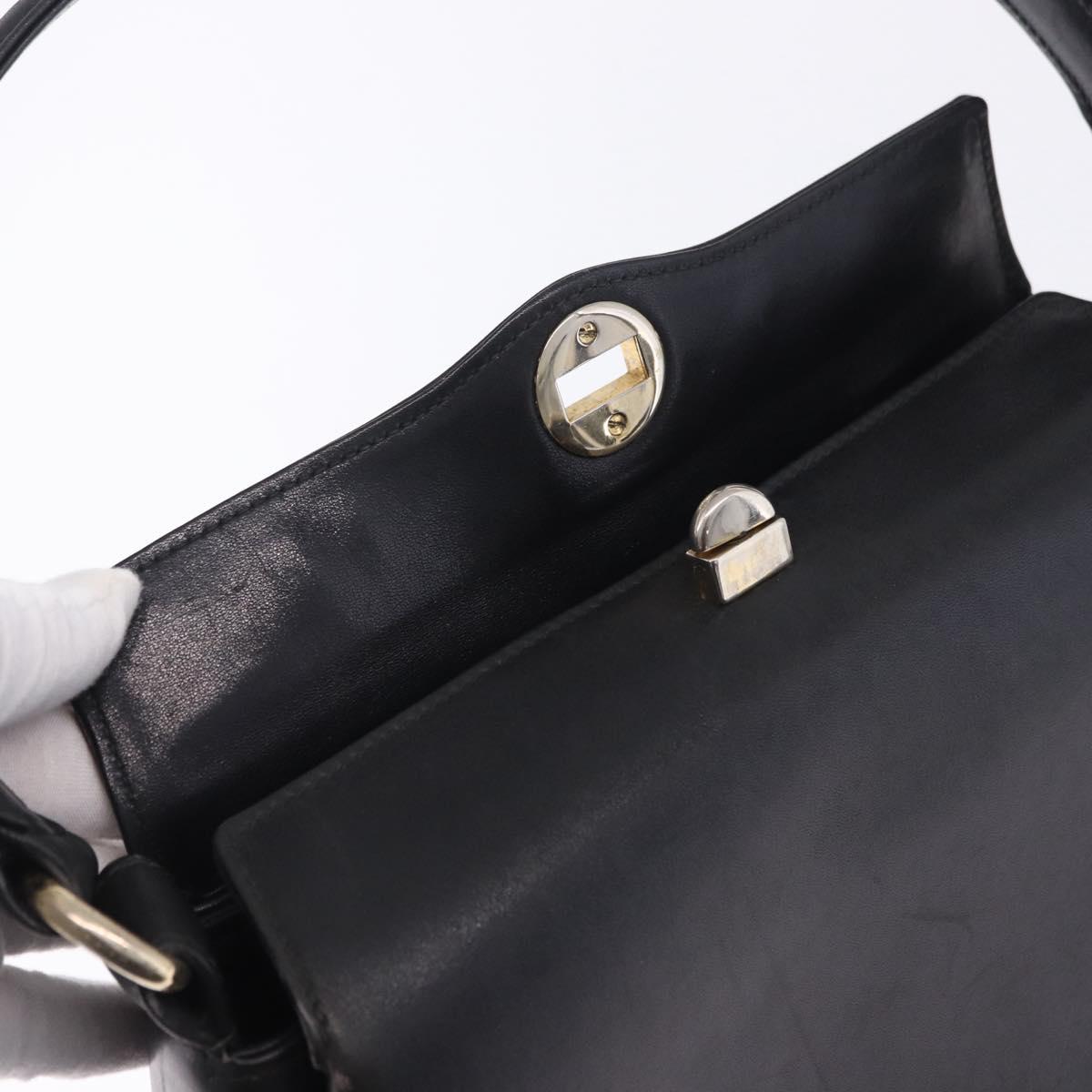 GUCCI Hand Bag Leather Black Gold Auth 197873