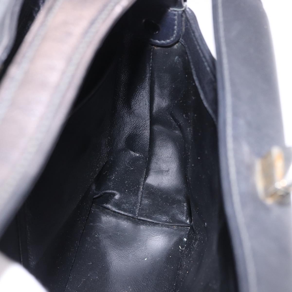 GUCCI Hand Bag Leather Black Gold Auth 197873