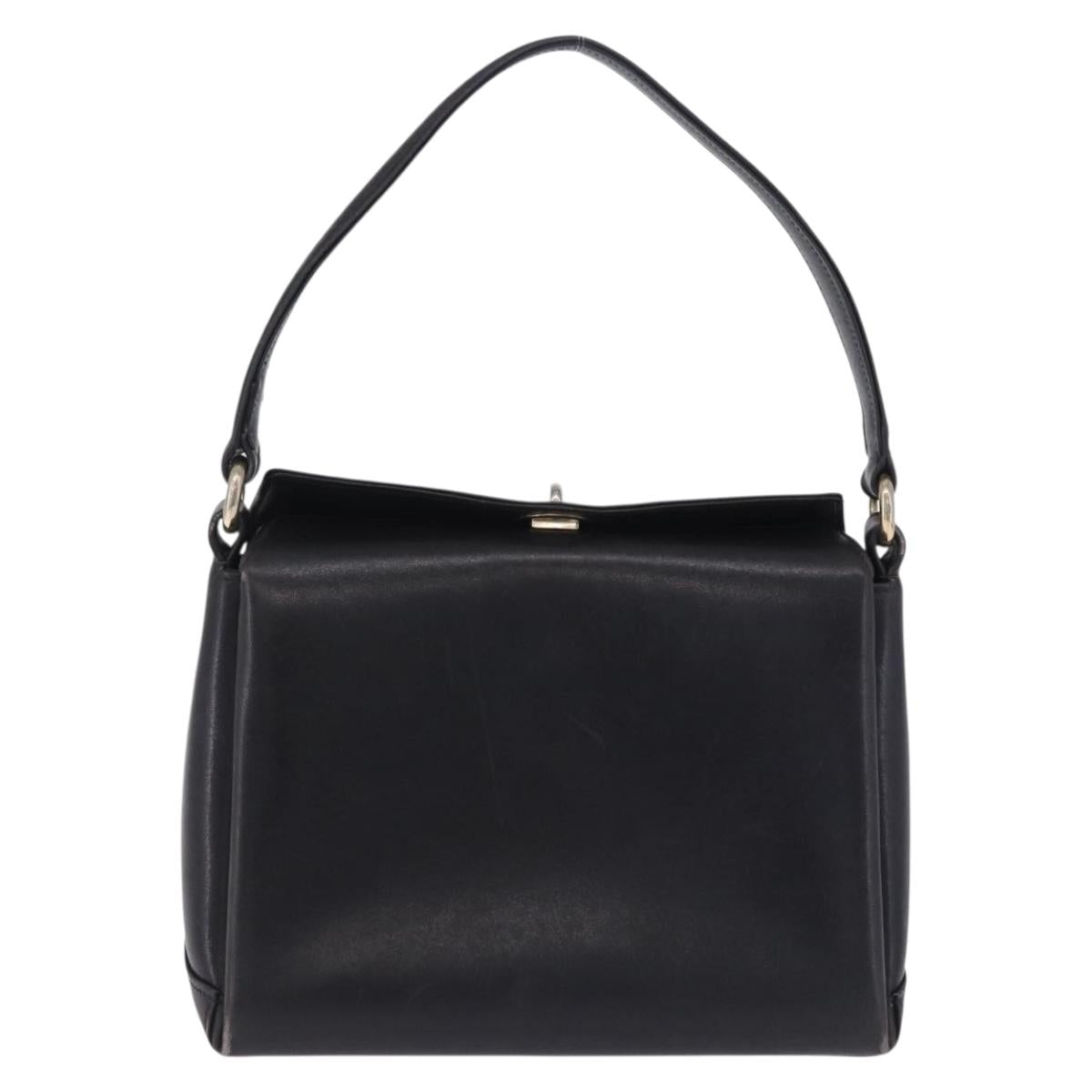 GUCCI Hand Bag Leather Black Gold Auth 197873