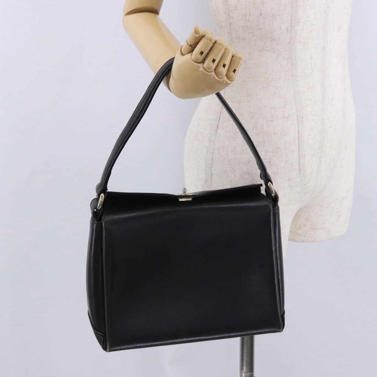 GUCCI Hand Bag Leather Black Gold Auth 197873