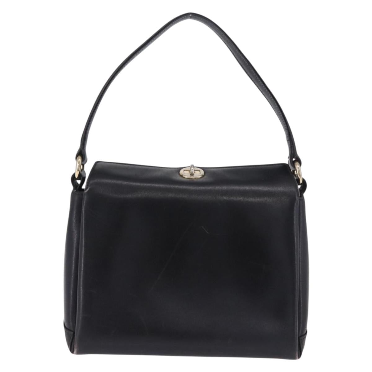 GUCCI Hand Bag Leather Black Gold Auth 197873