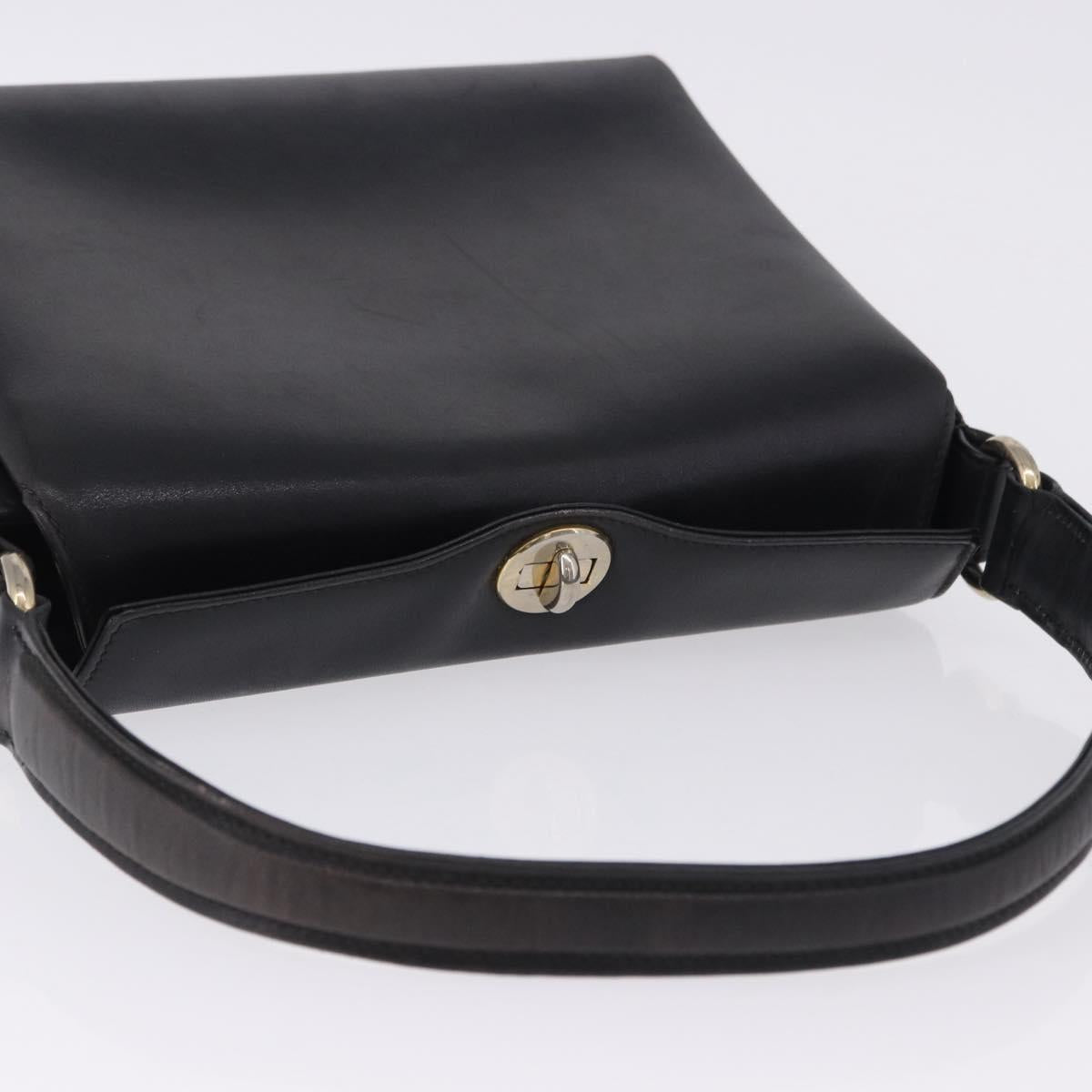 GUCCI Hand Bag Leather Black Gold Auth 197873