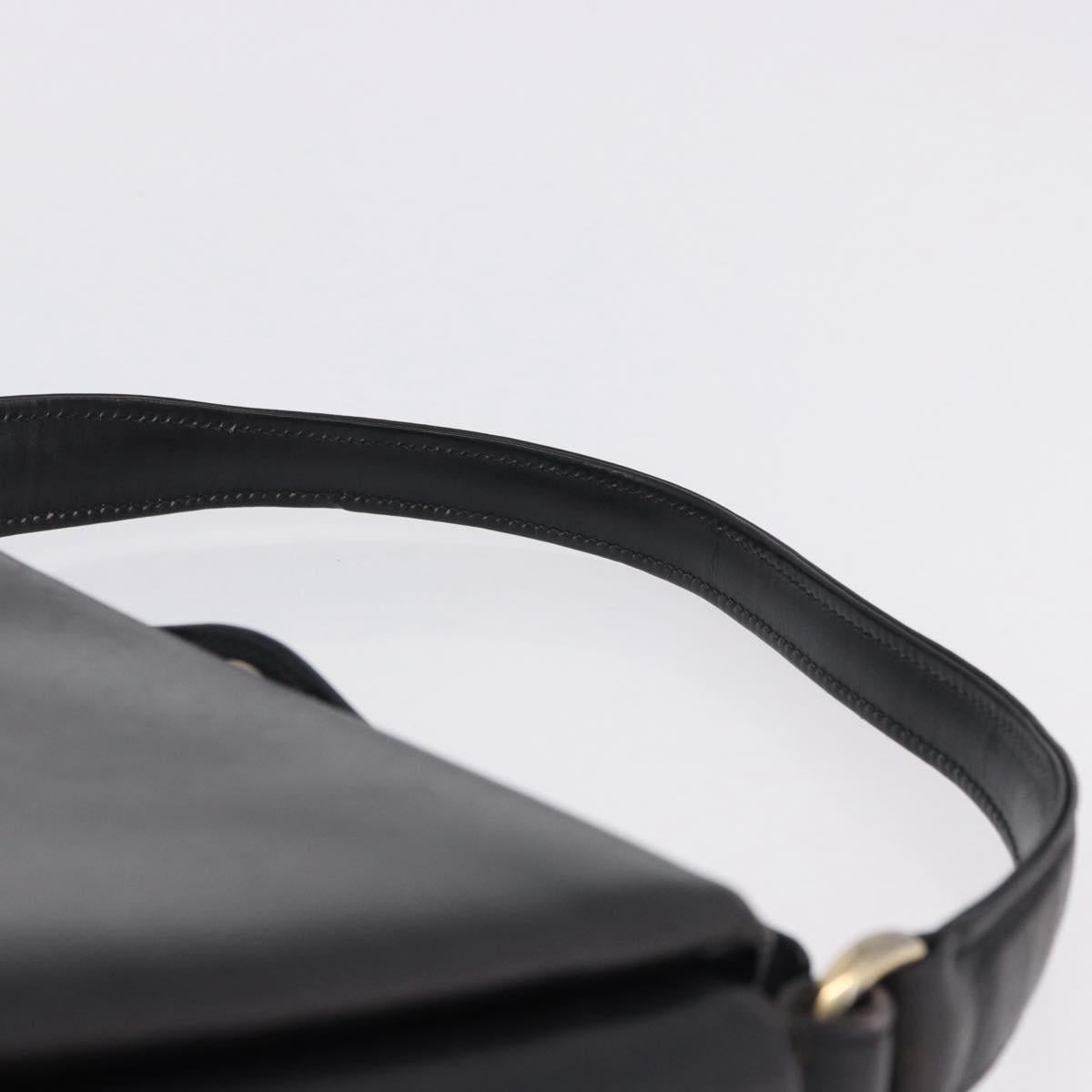 GUCCI Hand Bag Leather Black Gold Auth 197873