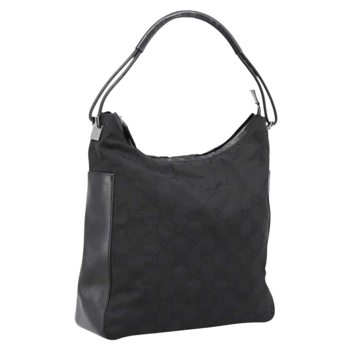 GUCCI GG Canvas Shoulder Bag Nylon Black Silver 001 3770 Auth 197874A