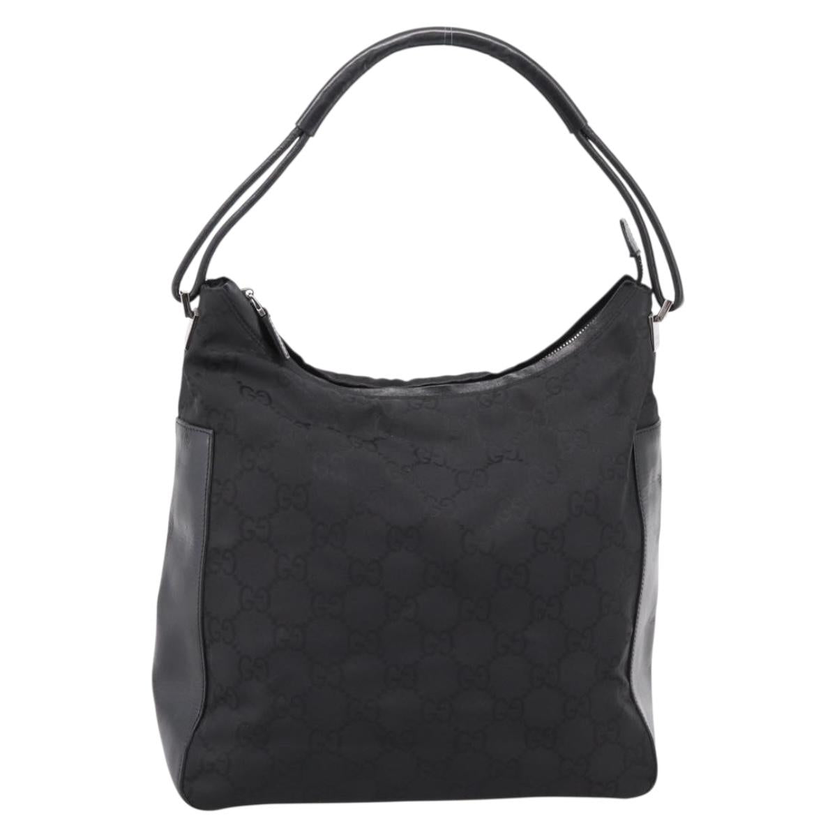 GUCCI GG Canvas Shoulder Bag Nylon Black Silver 001 3770 Auth 197874A