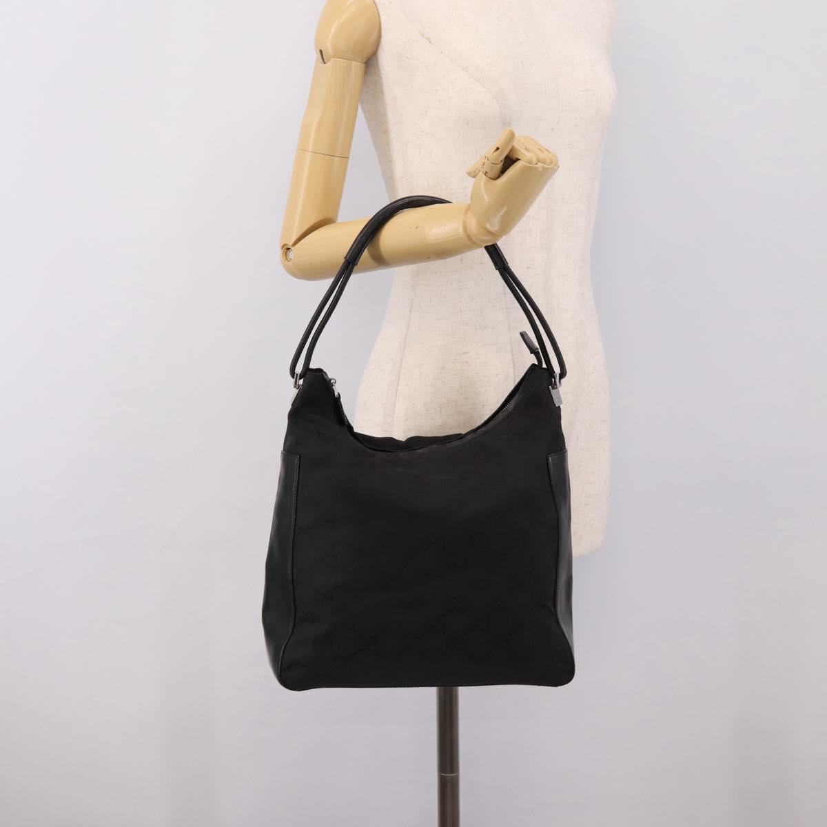 GUCCI GG Canvas Shoulder Bag Nylon Black Silver 001 3770 Auth 197874A