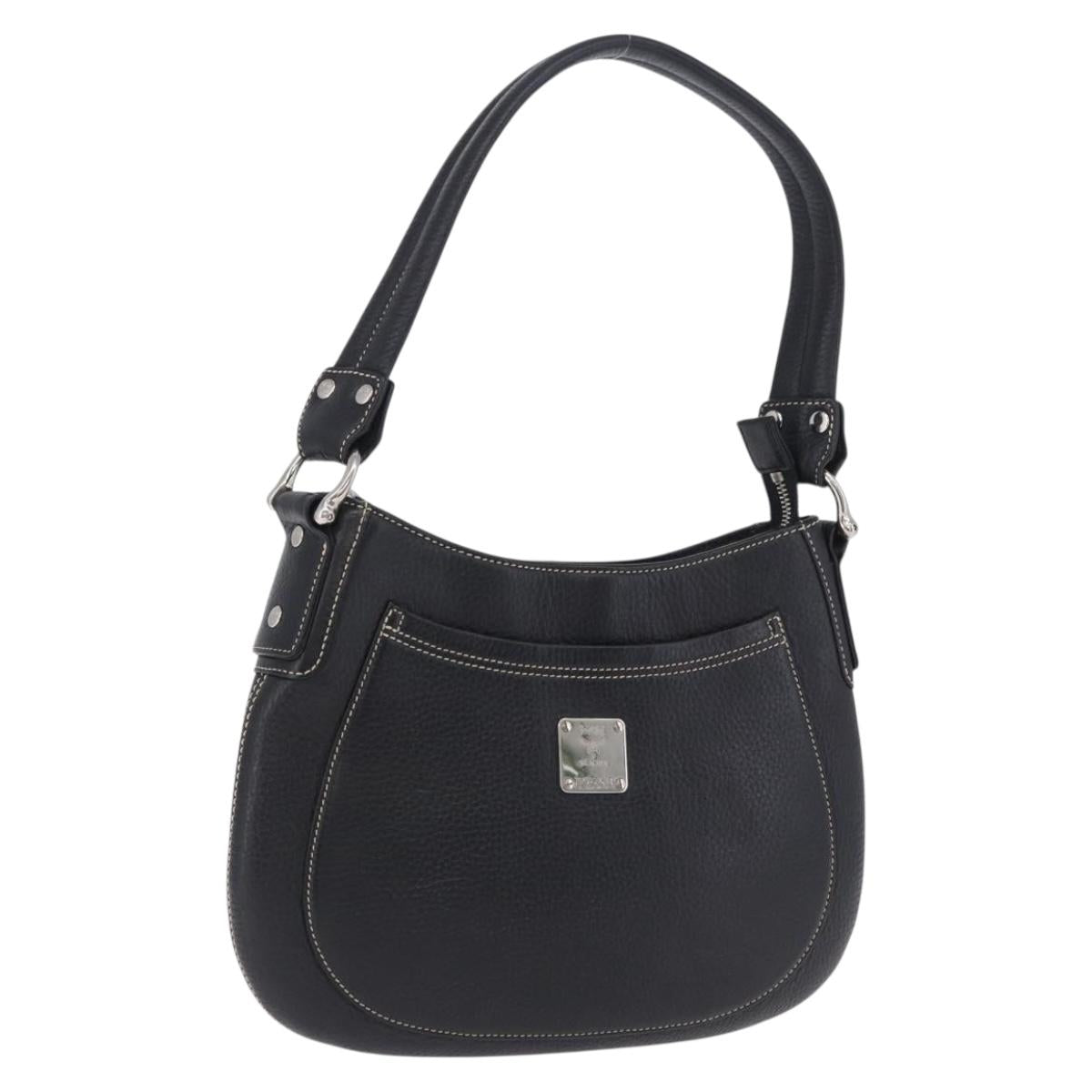 MCM Shoulder Bag Leather Black Silver Auth 197876