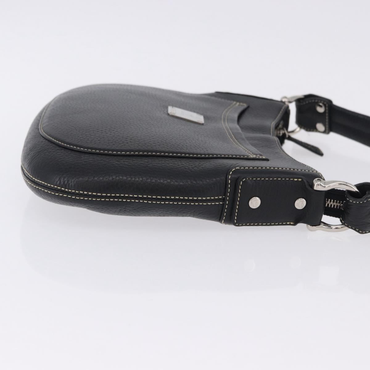 MCM Shoulder Bag Leather Black Silver Auth 197876