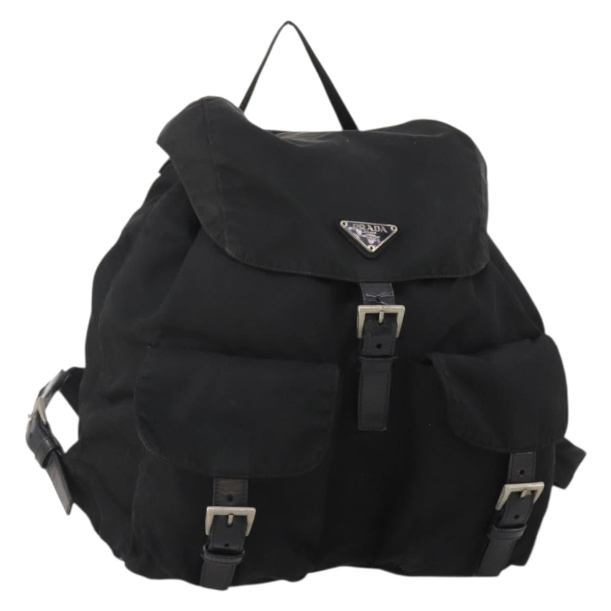 PRADA Backpack Nylon Black Silver Auth 197878