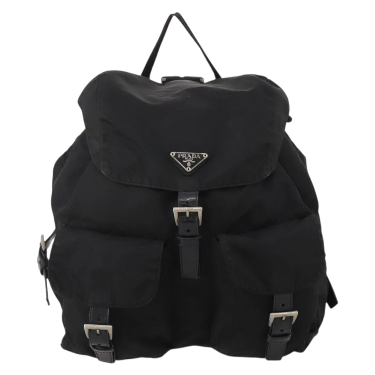 PRADA Backpack Nylon Black Silver Auth 197878