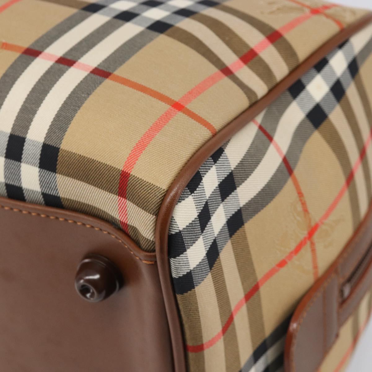 Burberrys Nova Check Boston Bag Canvas Beige Gold Auth 197879A