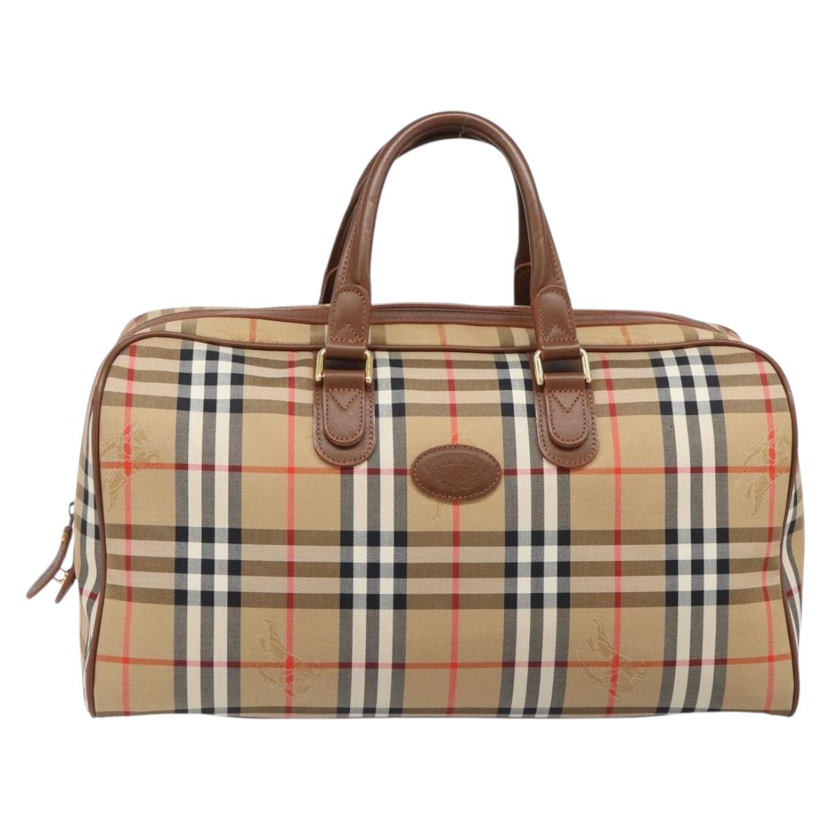 Burberrys Nova Check Boston Bag Canvas Beige Gold Auth 197879A