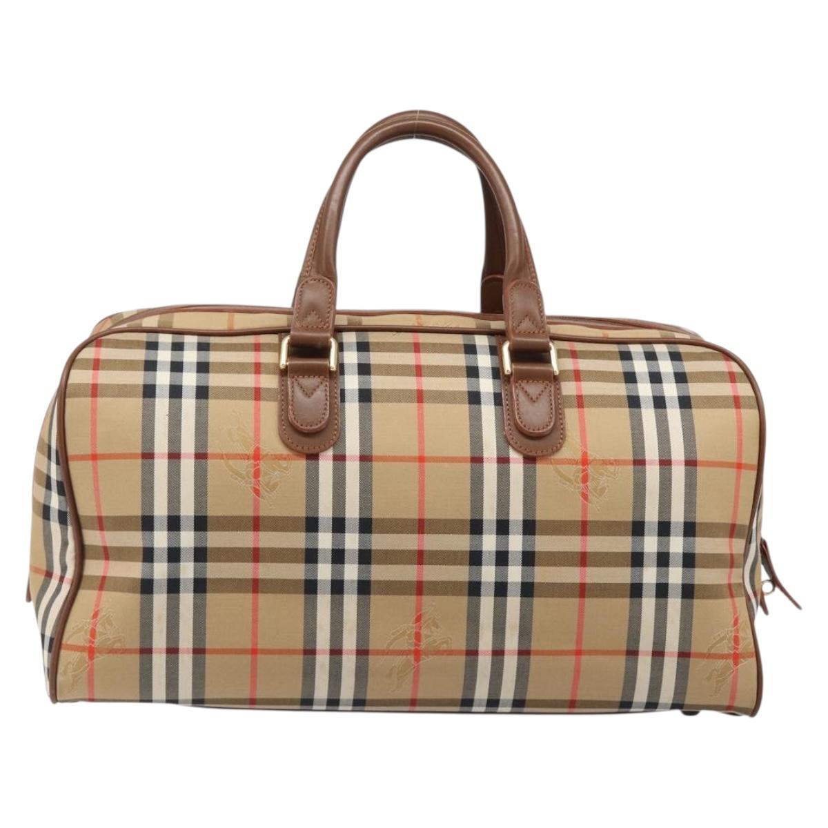 Burberrys Nova Check Boston Bag Canvas Beige Gold Auth 197879A