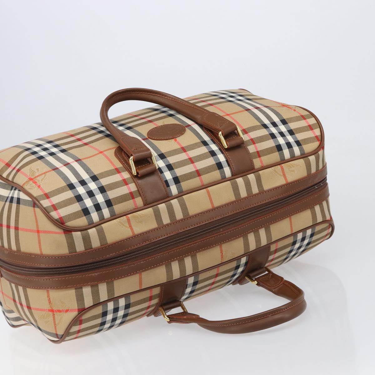 Burberrys Nova Check Boston Bag Canvas Beige Gold Auth 197879A