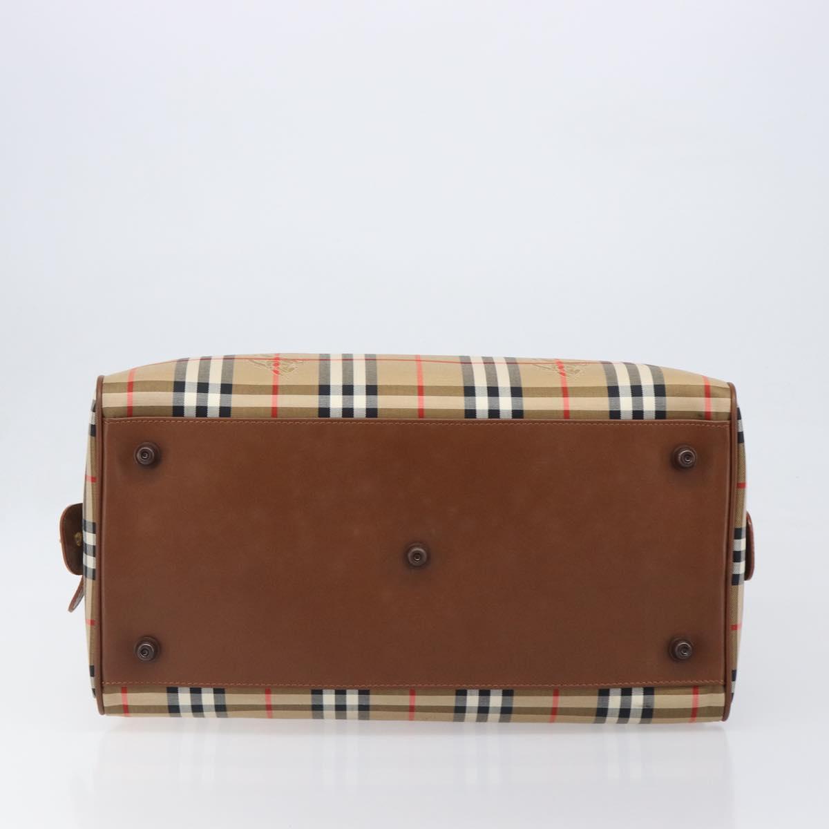 Burberrys Nova Check Boston Bag Canvas Beige Gold Auth 197879A