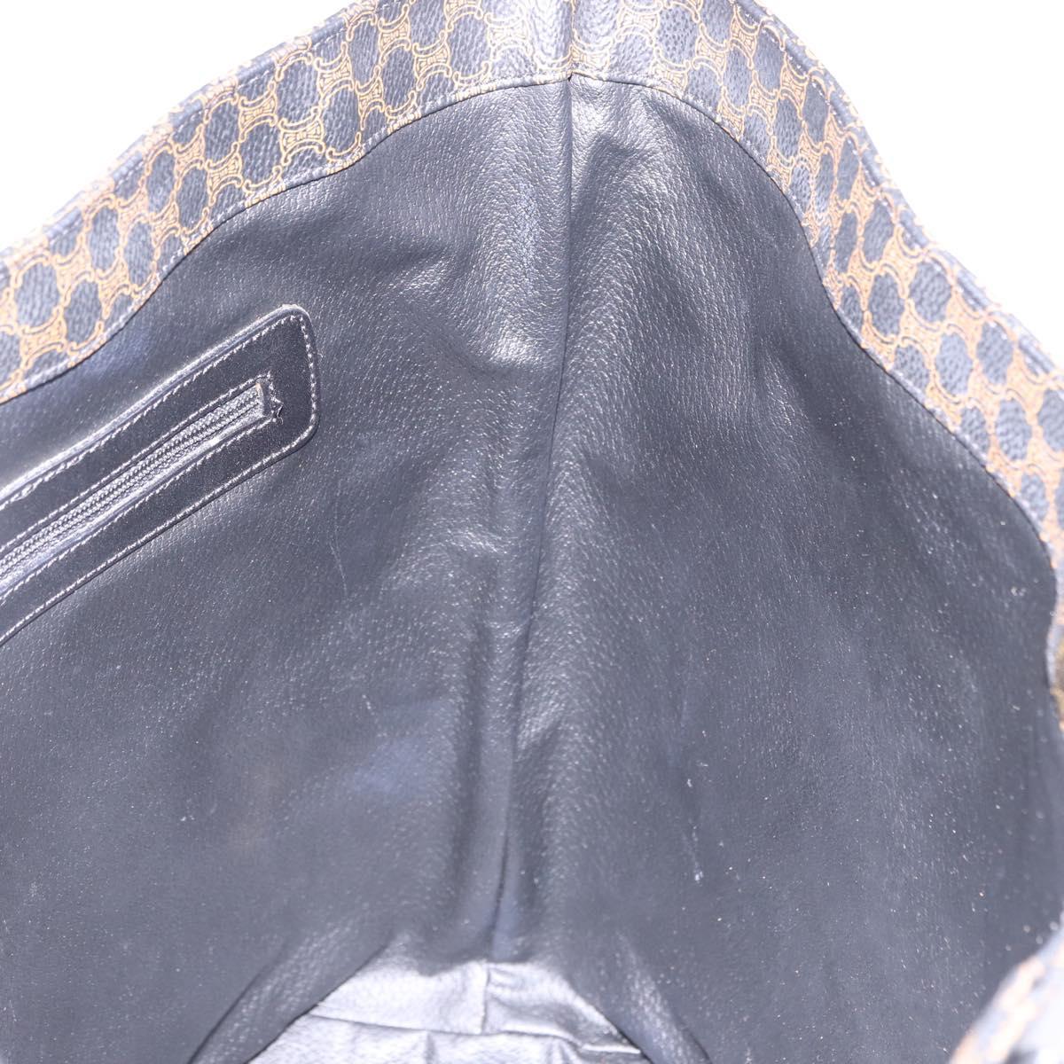 CELINE Macadam Canvas Shoulder Bag PVC Leather Black Gold Auth 197880V