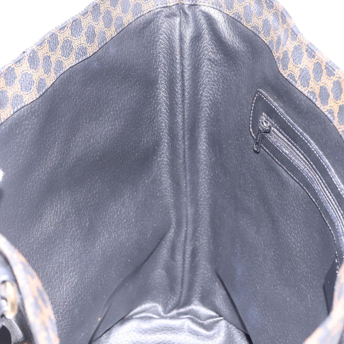 CELINE Macadam Canvas Shoulder Bag PVC Leather Black Gold Auth 197880V