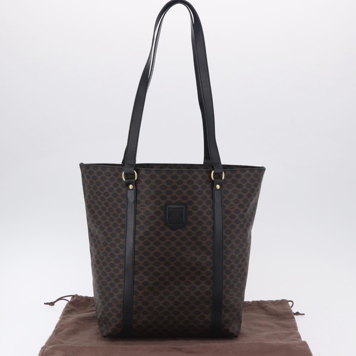 CELINE Macadam Canvas Shoulder Bag PVC Leather Black Gold Auth 197880V