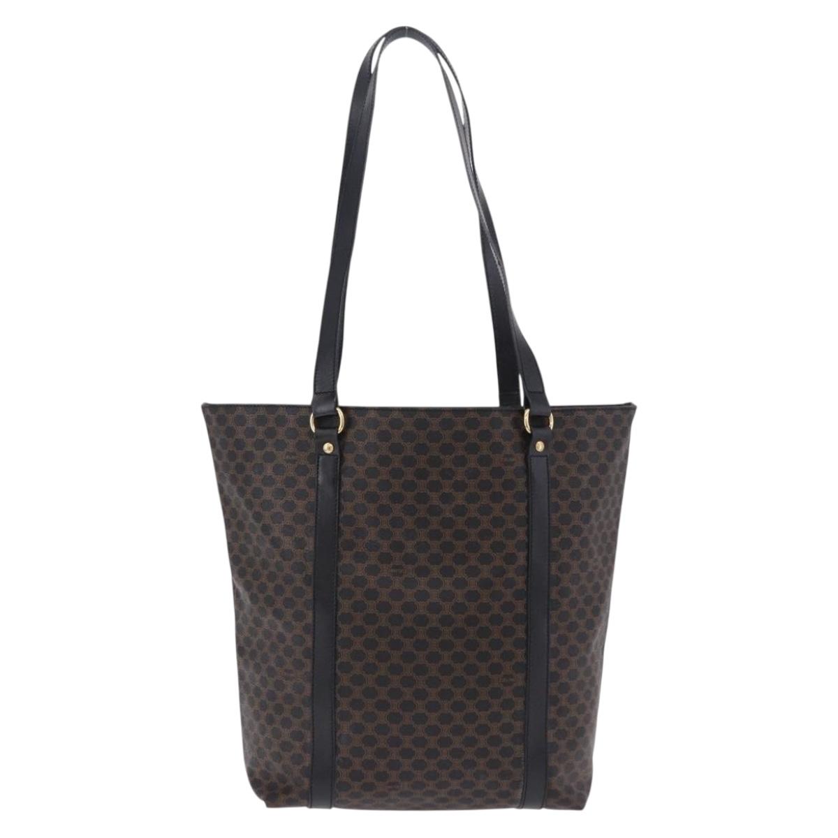 CELINE Macadam Canvas Shoulder Bag PVC Leather Black Gold Auth 197880V