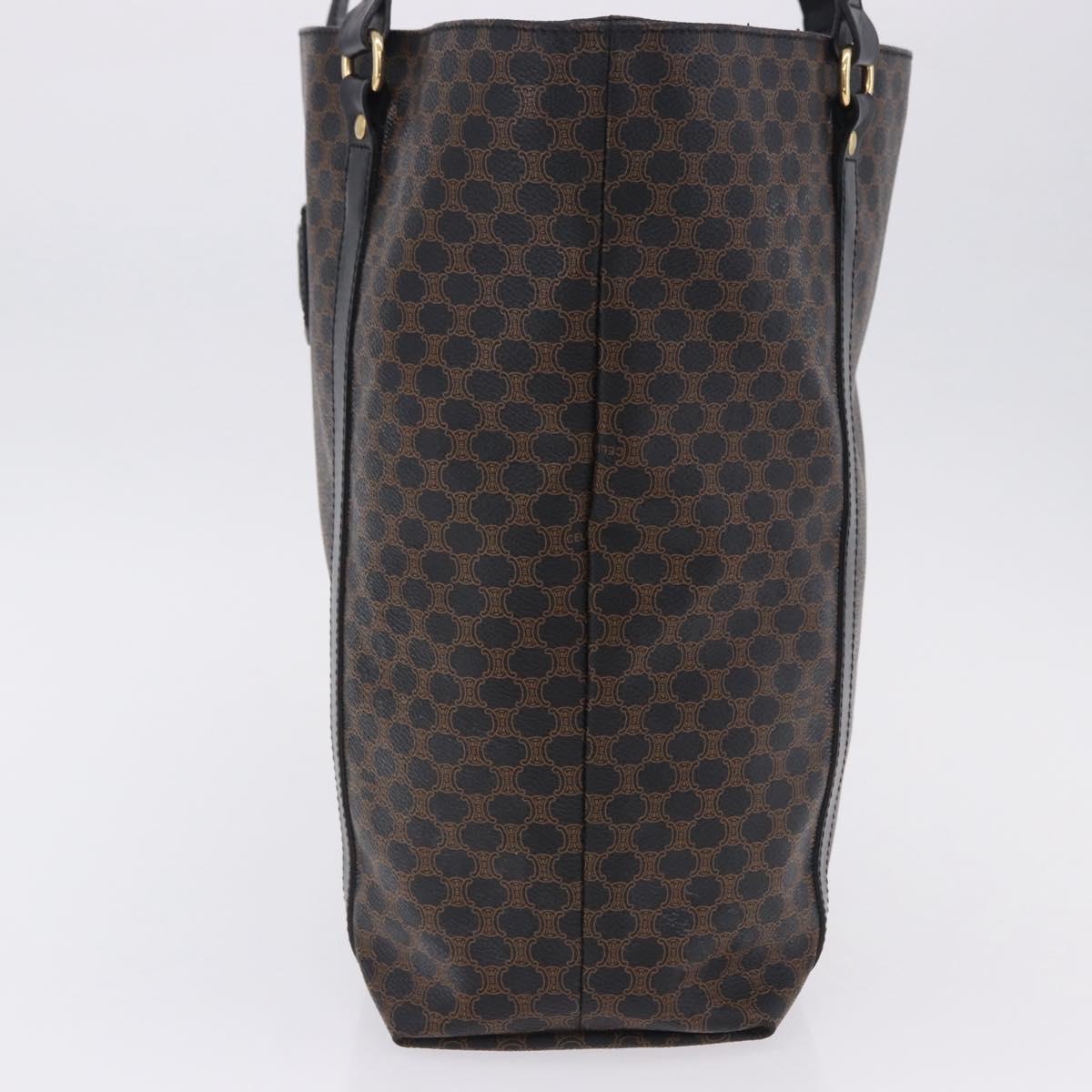 CELINE Macadam Canvas Shoulder Bag PVC Leather Black Gold Auth 197880V