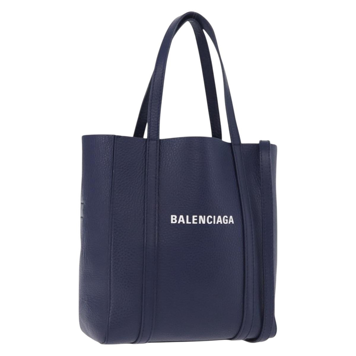 BALENCIAGA Everyday XXS Hand Bag Leather 2way Navy Silver 551815 Auth 197884V