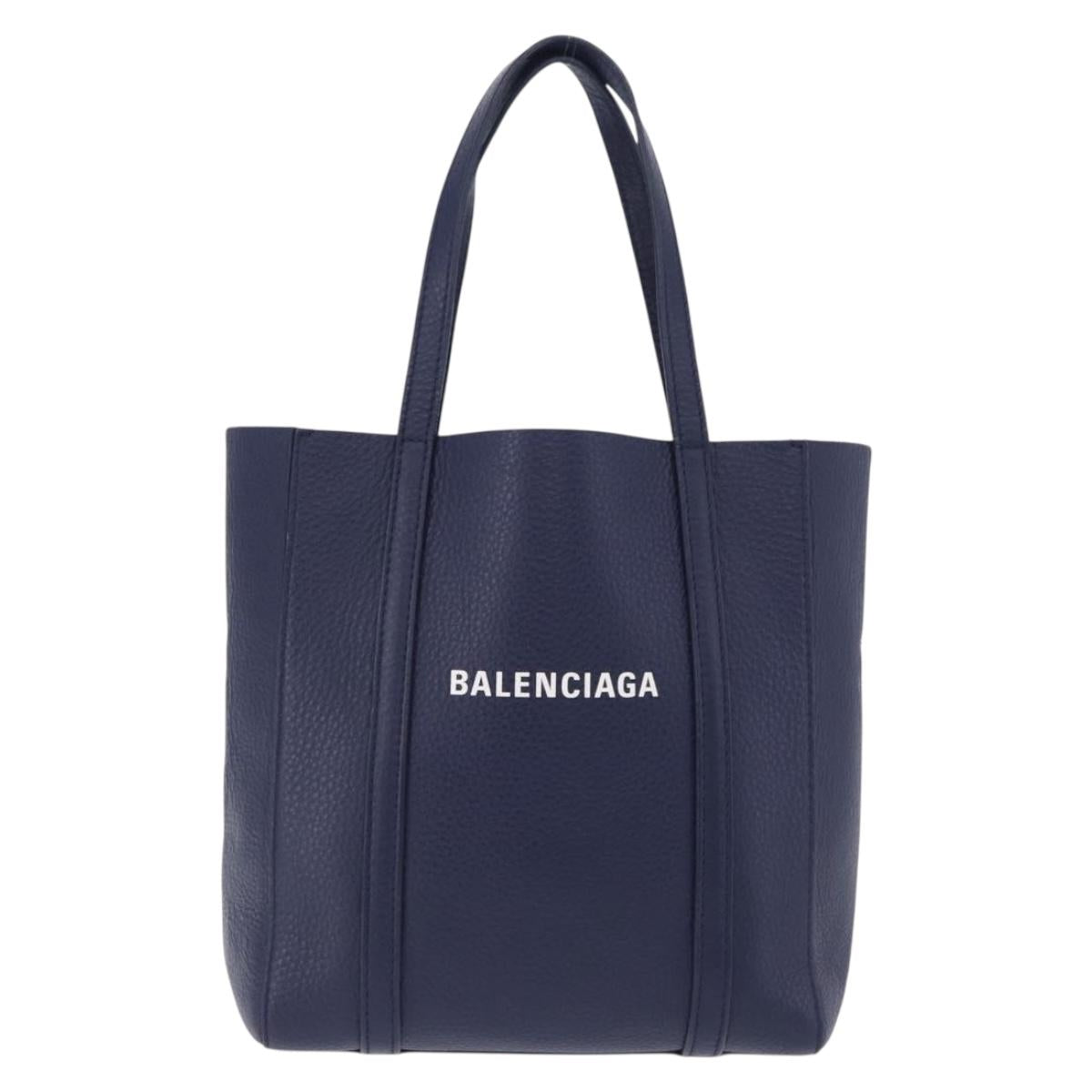 BALENCIAGA Everyday XXS Hand Bag Leather 2way Navy Silver 551815 Auth 197884V