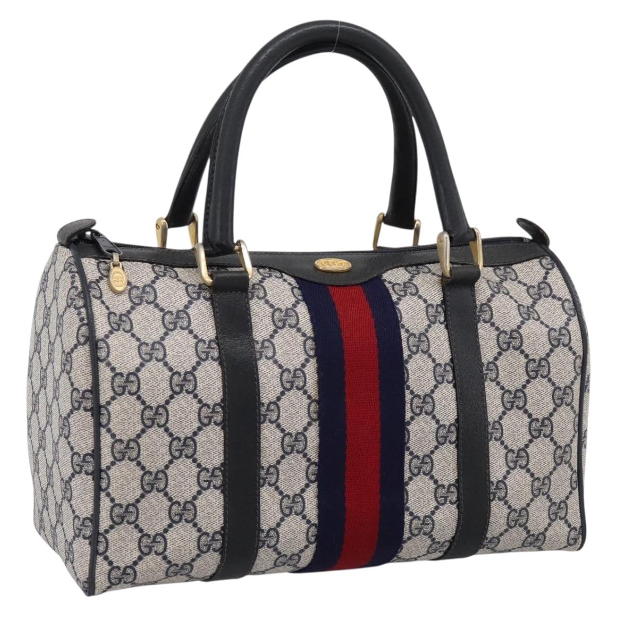 GUCCI GG Supreme Sherry Line Clutch Bag PVC Navy Gold 010 378 Auth 197885