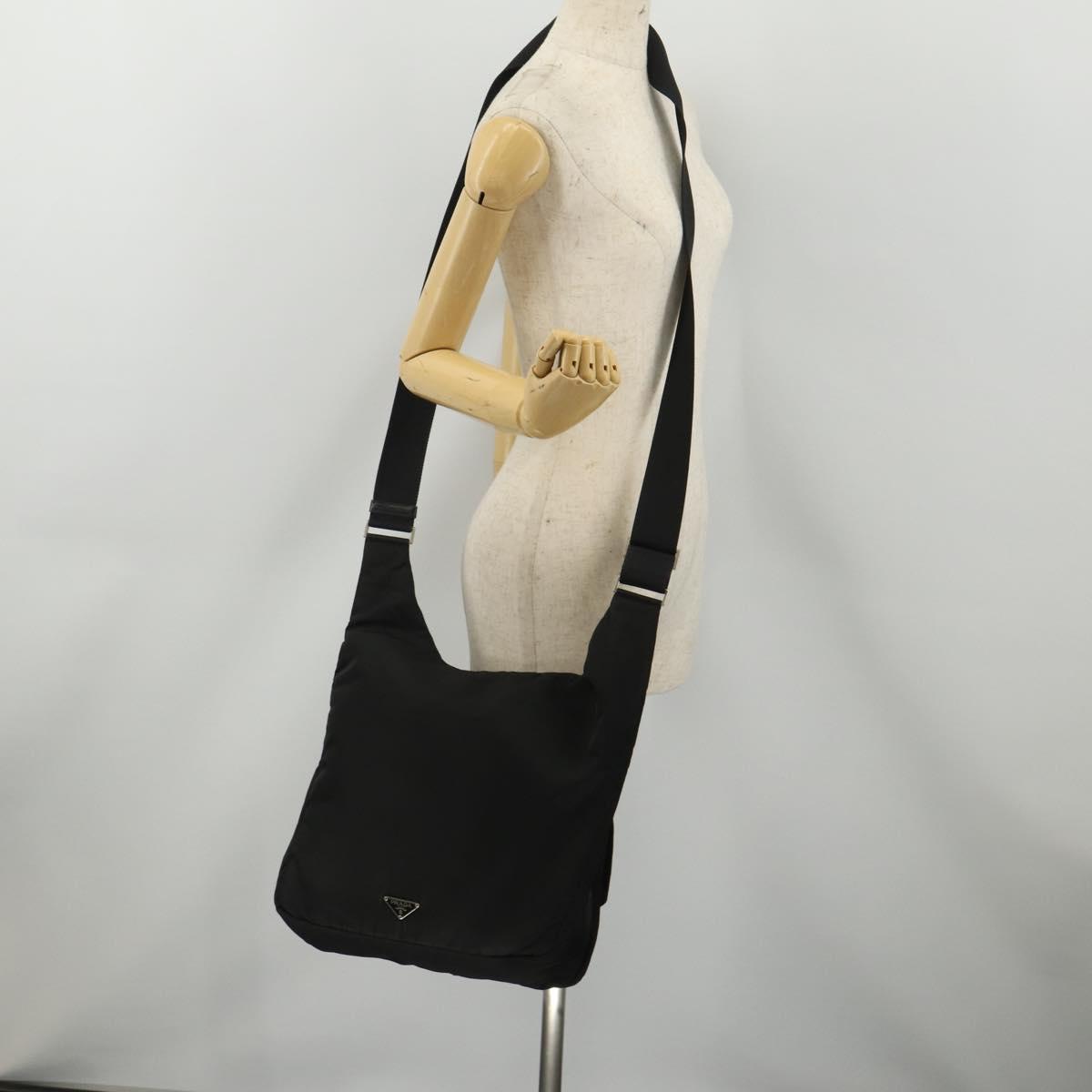 PRADA Shoulder Bag Nylon Black Silver Auth 197886