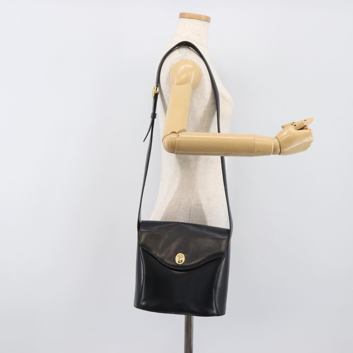 Christian Dior Shoulder Bag Leather Black Gold Auth 197887