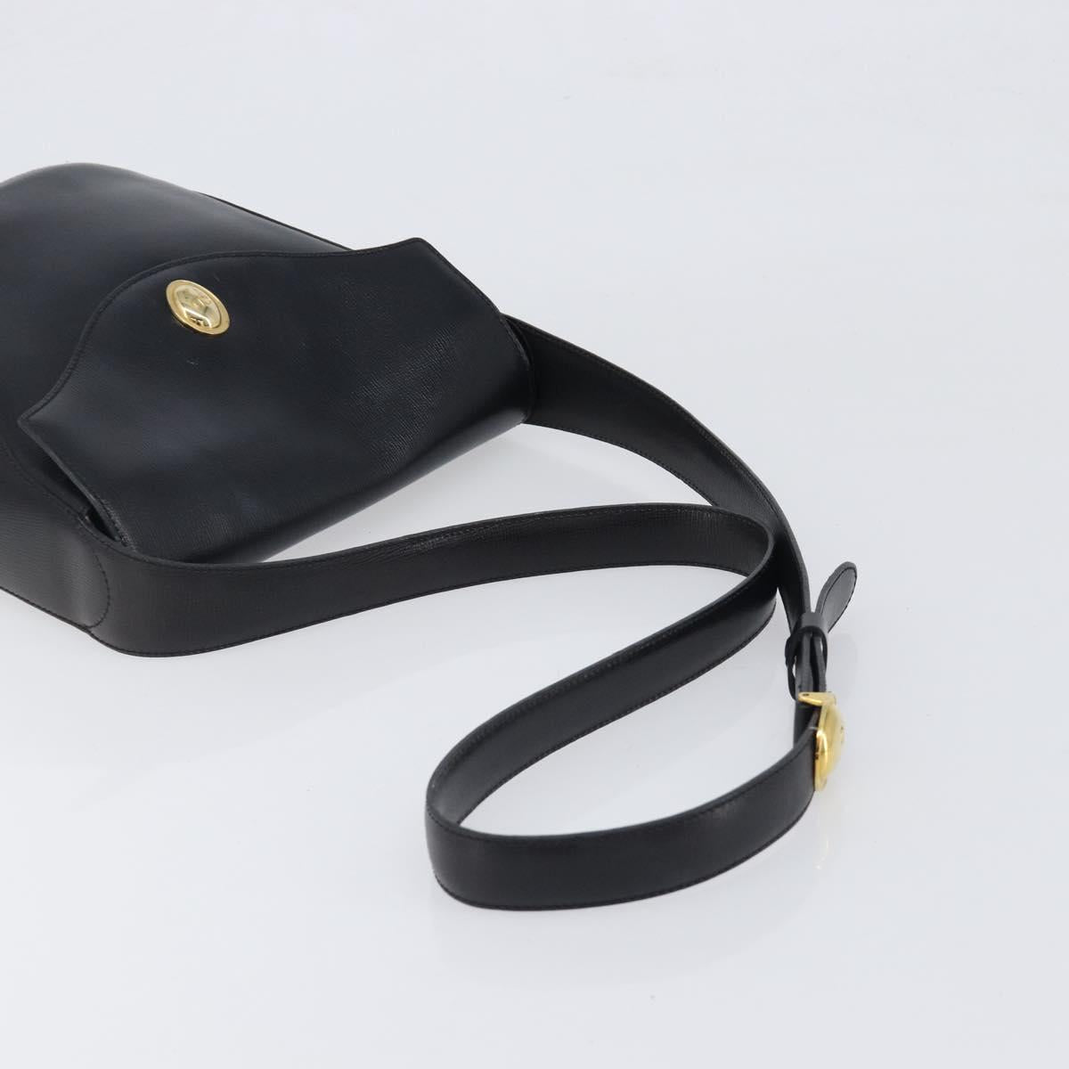Christian Dior Shoulder Bag Leather Black Gold Auth 197887