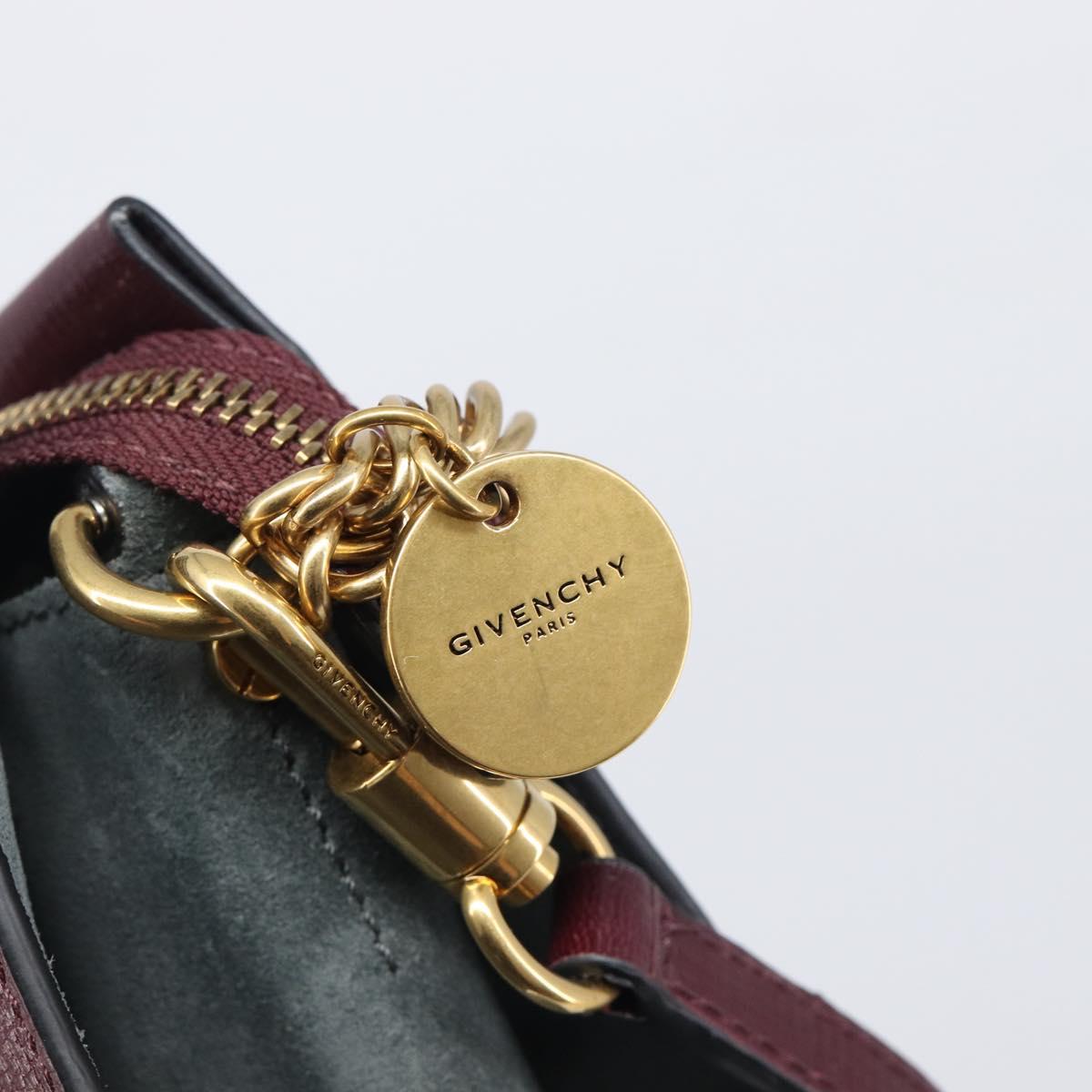 GIVENCHY Chain Shoulder Bag Leather 2way Wine Red Gold Auth 197889A