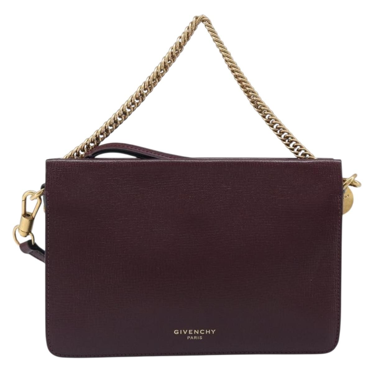 GIVENCHY Chain Shoulder Bag Leather 2way Wine Red Gold Auth 197889A