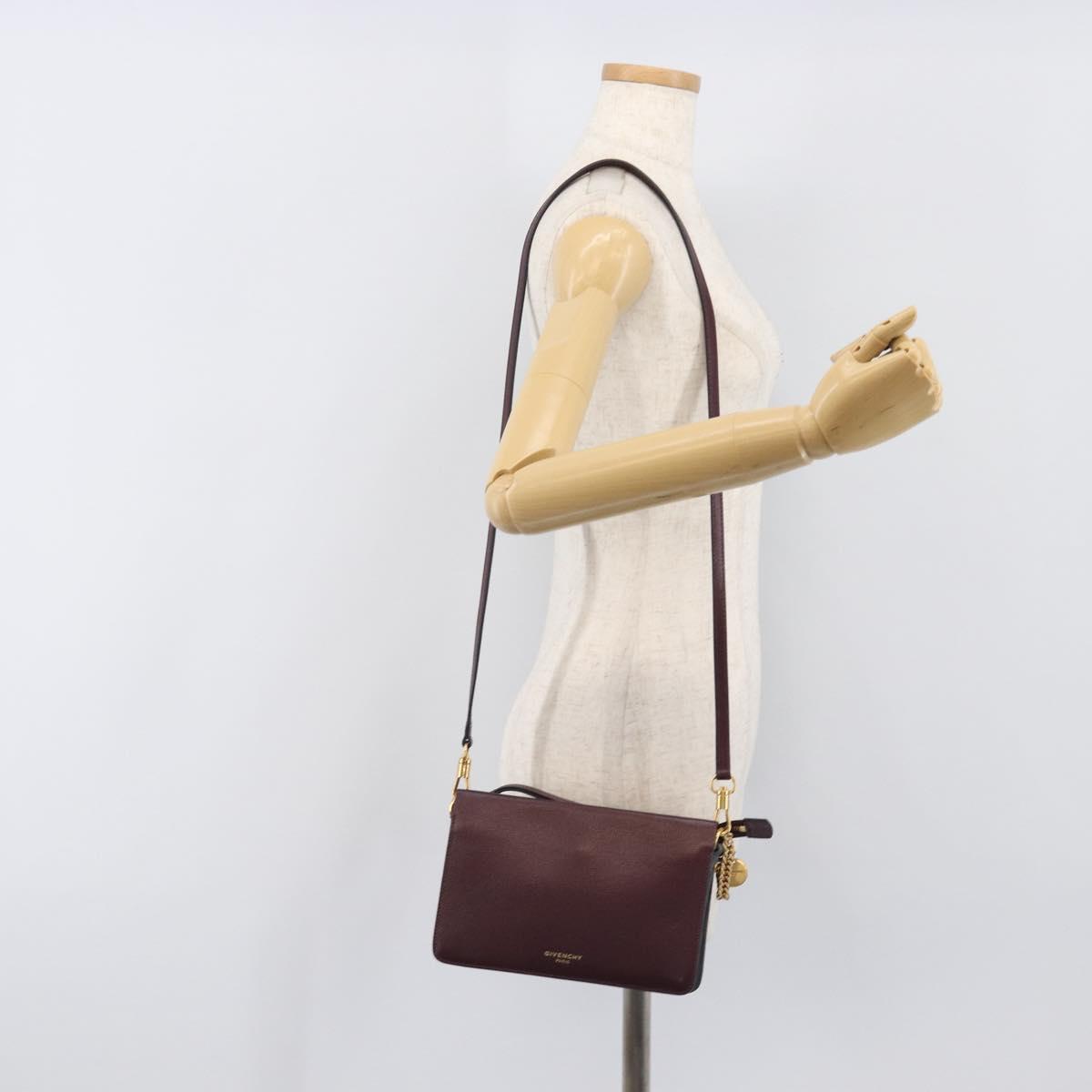 GIVENCHY Chain Shoulder Bag Leather 2way Wine Red Gold Auth 197889A