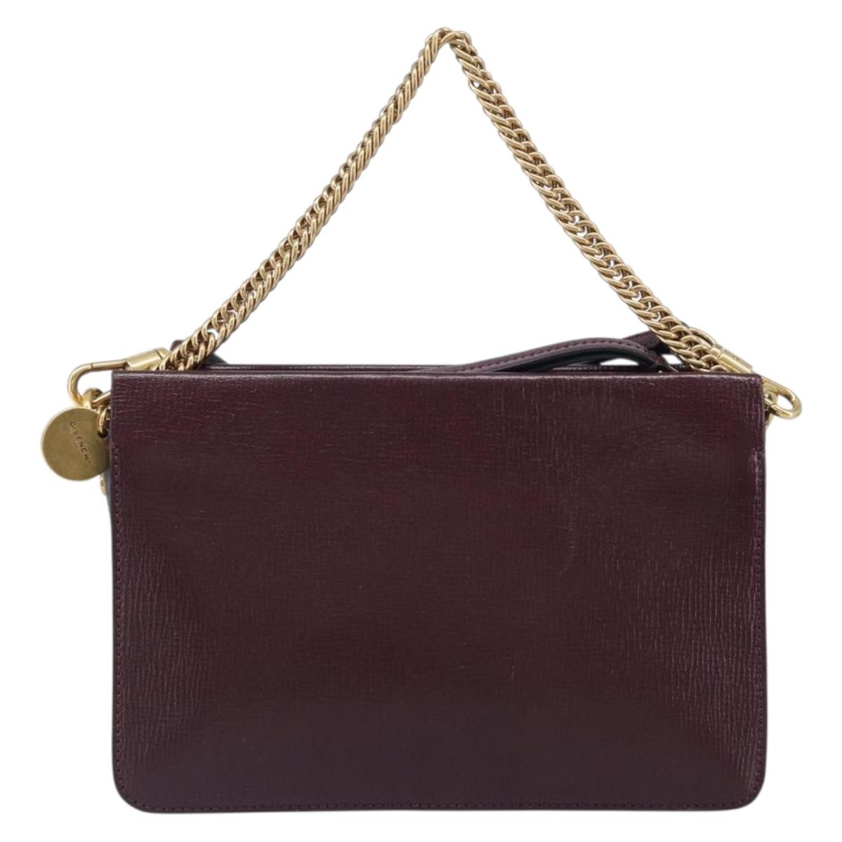GIVENCHY Chain Shoulder Bag Leather 2way Wine Red Gold Auth 197889A