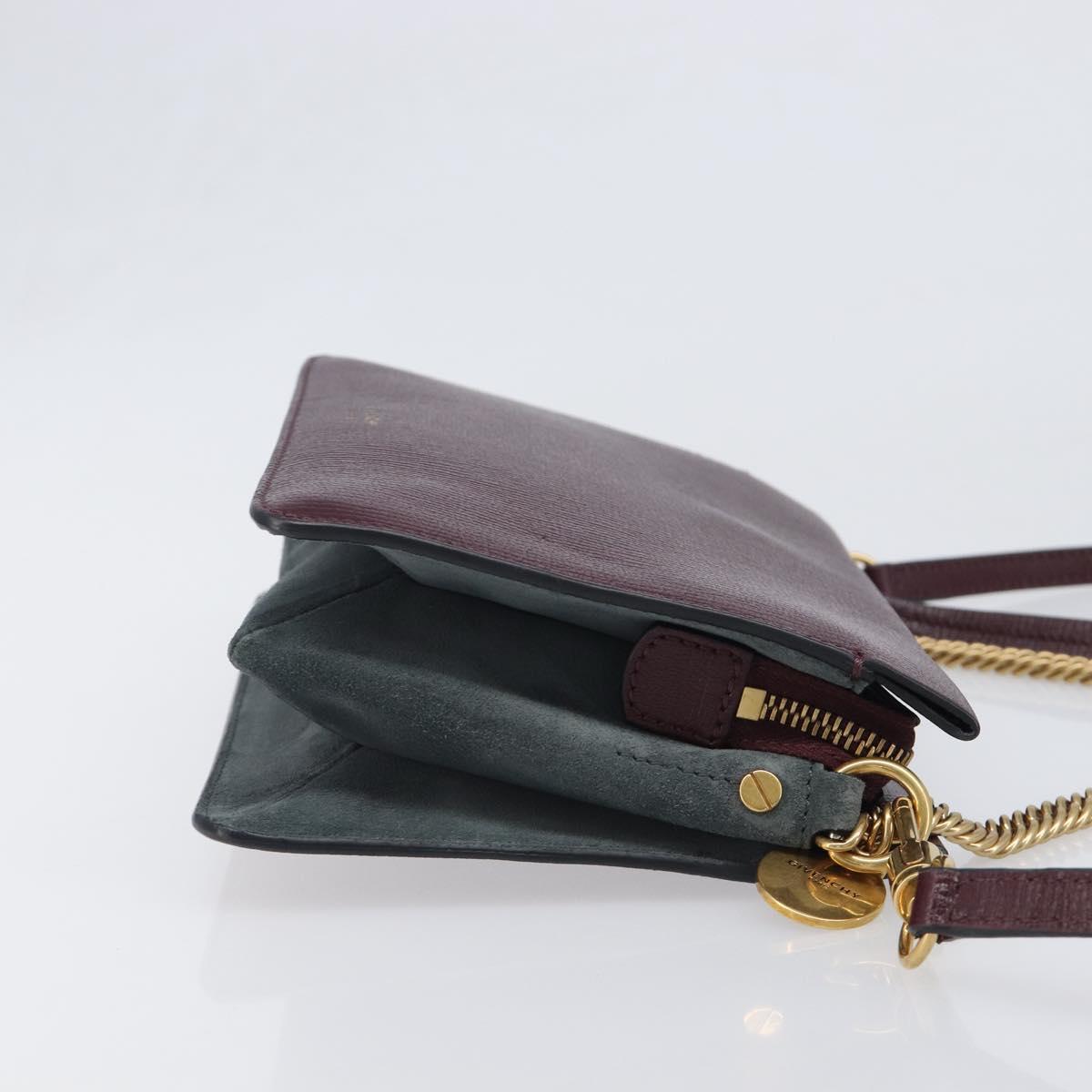 GIVENCHY Chain Shoulder Bag Leather 2way Wine Red Gold Auth 197889A