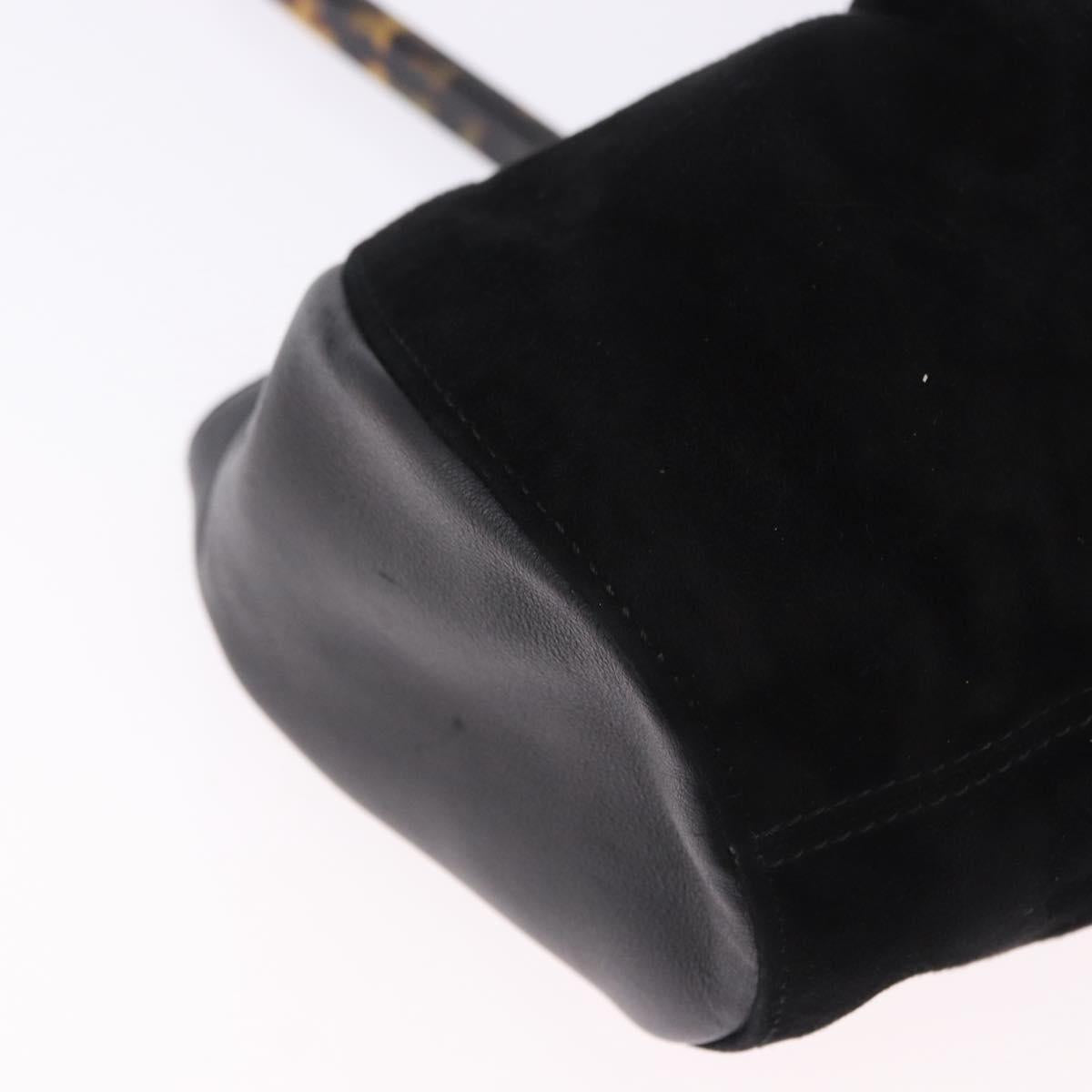 Salvatore Ferragamo Hand Bag Suede Black Gold Auth 197890V