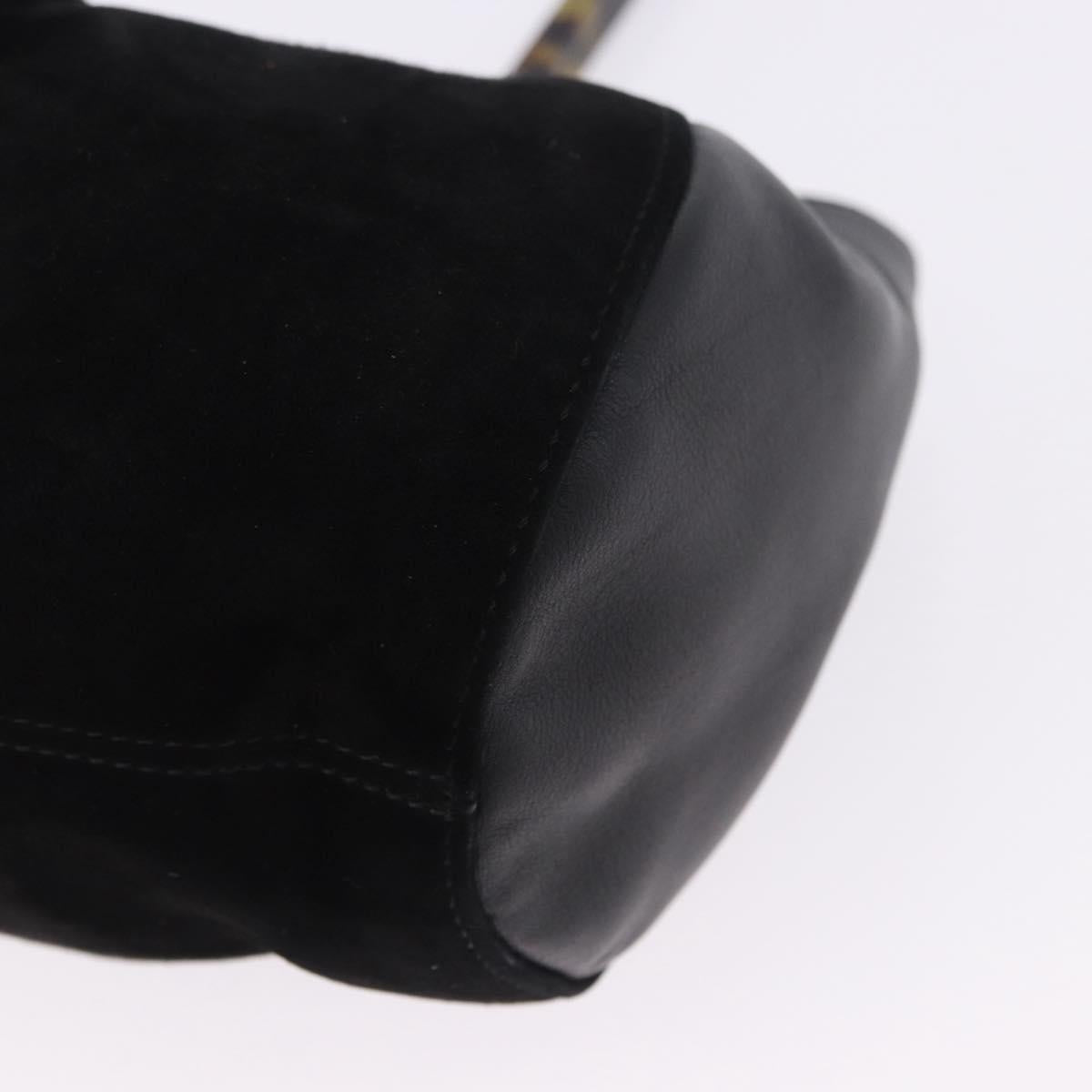 Salvatore Ferragamo Hand Bag Suede Black Gold Auth 197890V