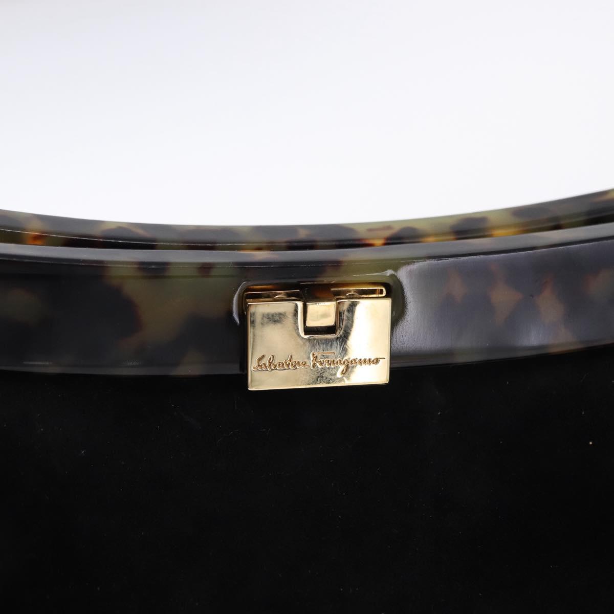 Salvatore Ferragamo Hand Bag Suede Black Gold Auth 197890V