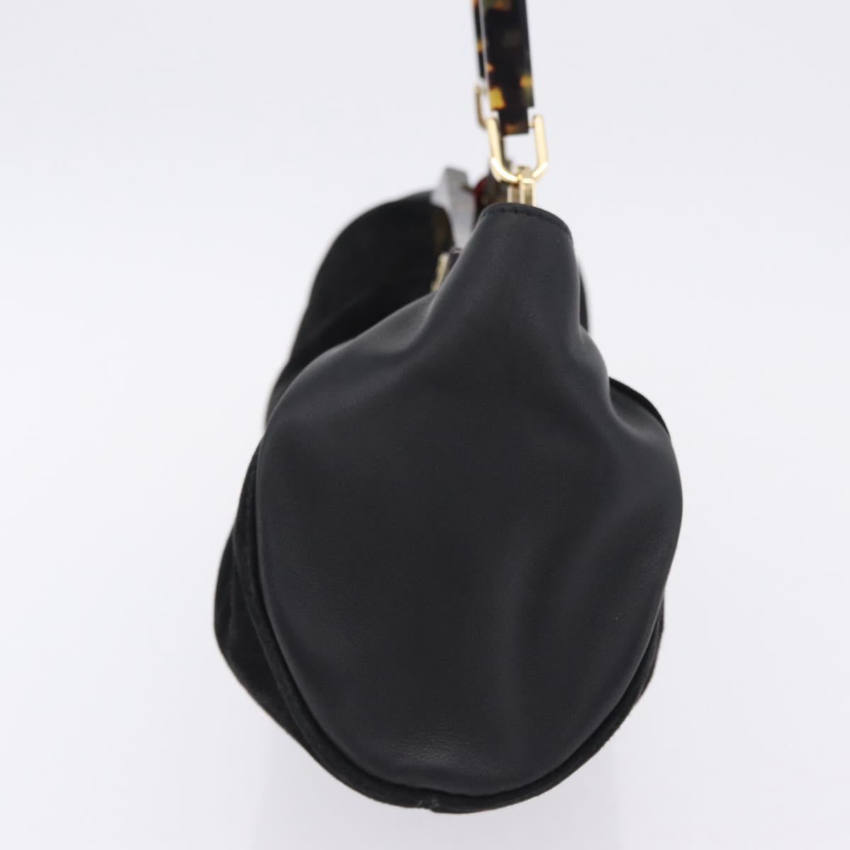 Salvatore Ferragamo Hand Bag Suede Black Gold Auth 197890V