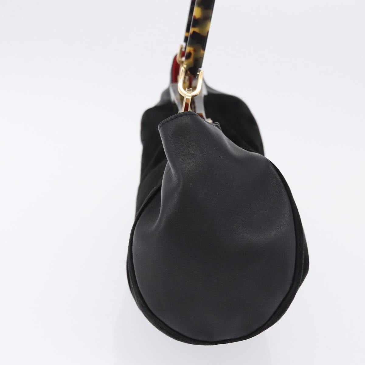 Salvatore Ferragamo Hand Bag Suede Black Gold Auth 197890V
