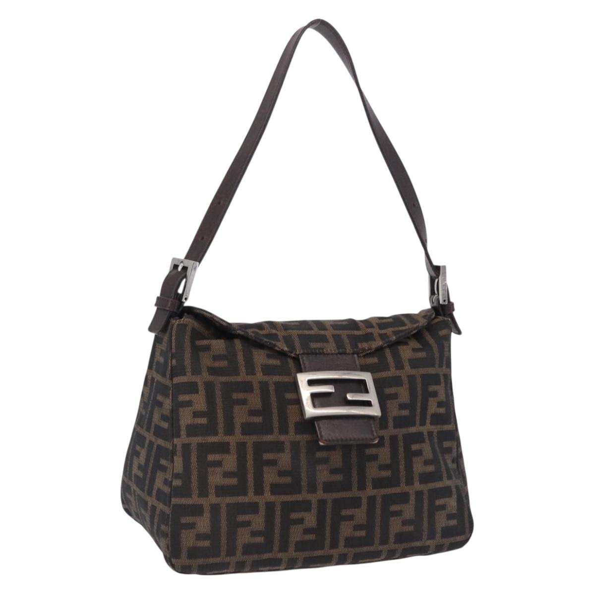 FENDI Zucca Canvas Mamma Baguette Shoulder Bag Black Brown Auth 197893A
