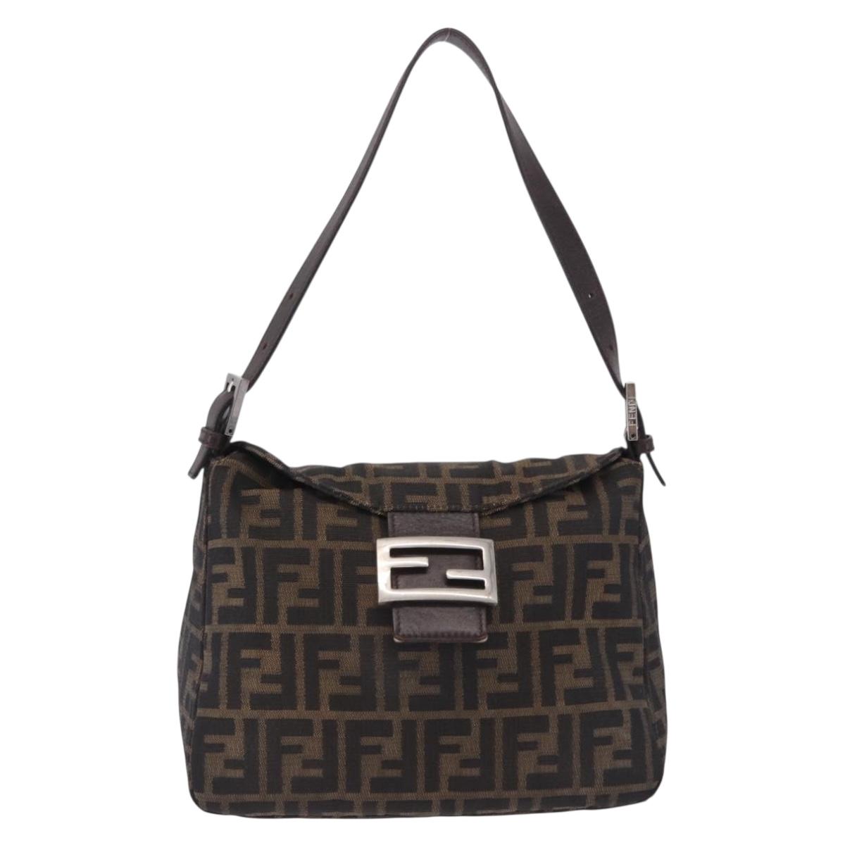 FENDI Zucca Canvas Mamma Baguette Shoulder Bag Black Brown Auth 197893A