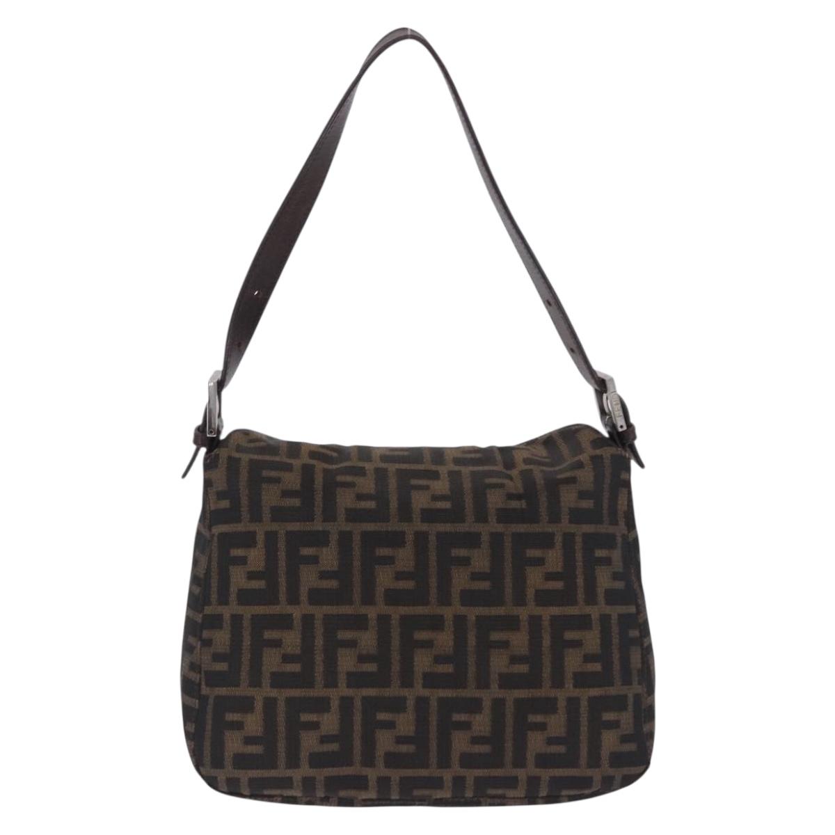 FENDI Zucca Canvas Mamma Baguette Shoulder Bag Black Brown Auth 197893A