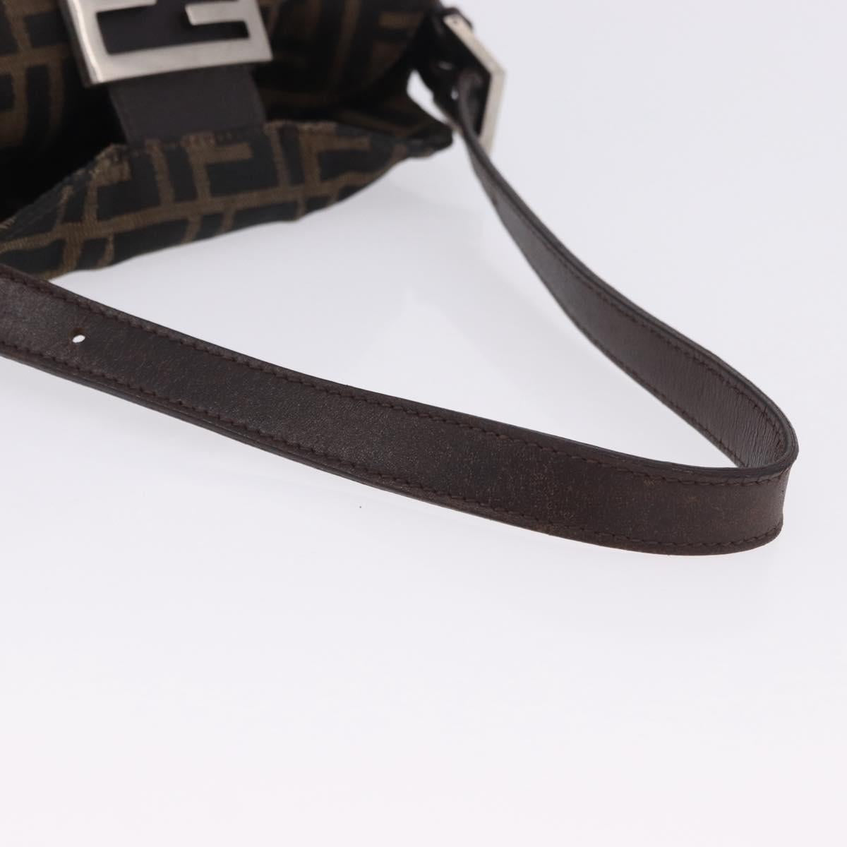 FENDI Zucca Canvas Mamma Baguette Shoulder Bag Black Brown Auth 197893A