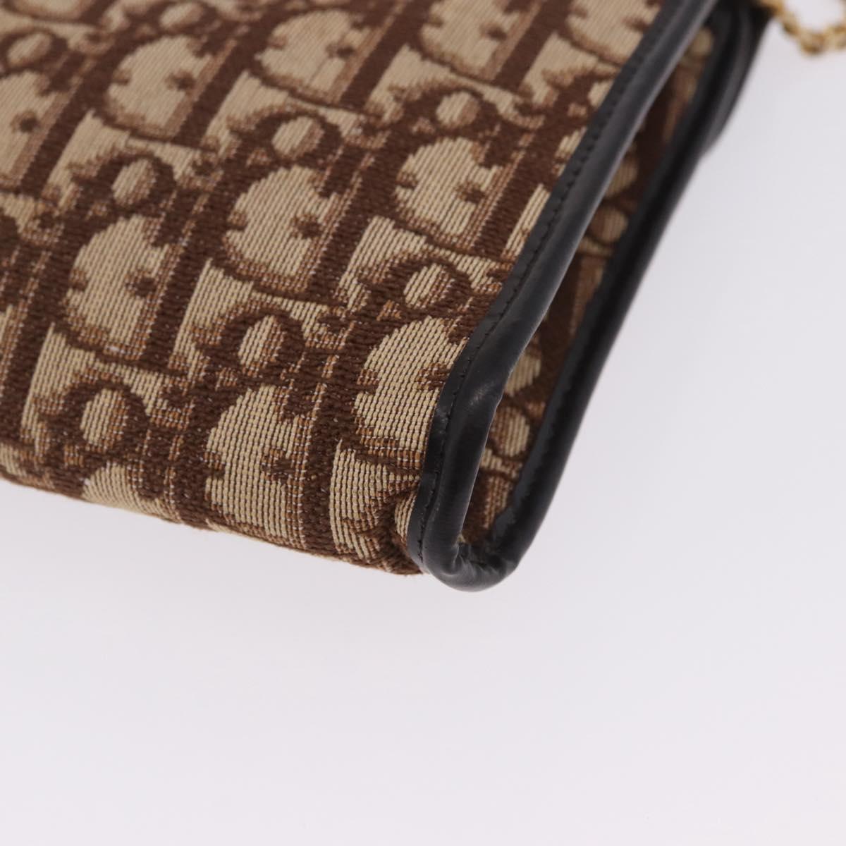 Christian Dior Trotter Canvas Chain Shoulder Bag Beige Gold Auth 197895A