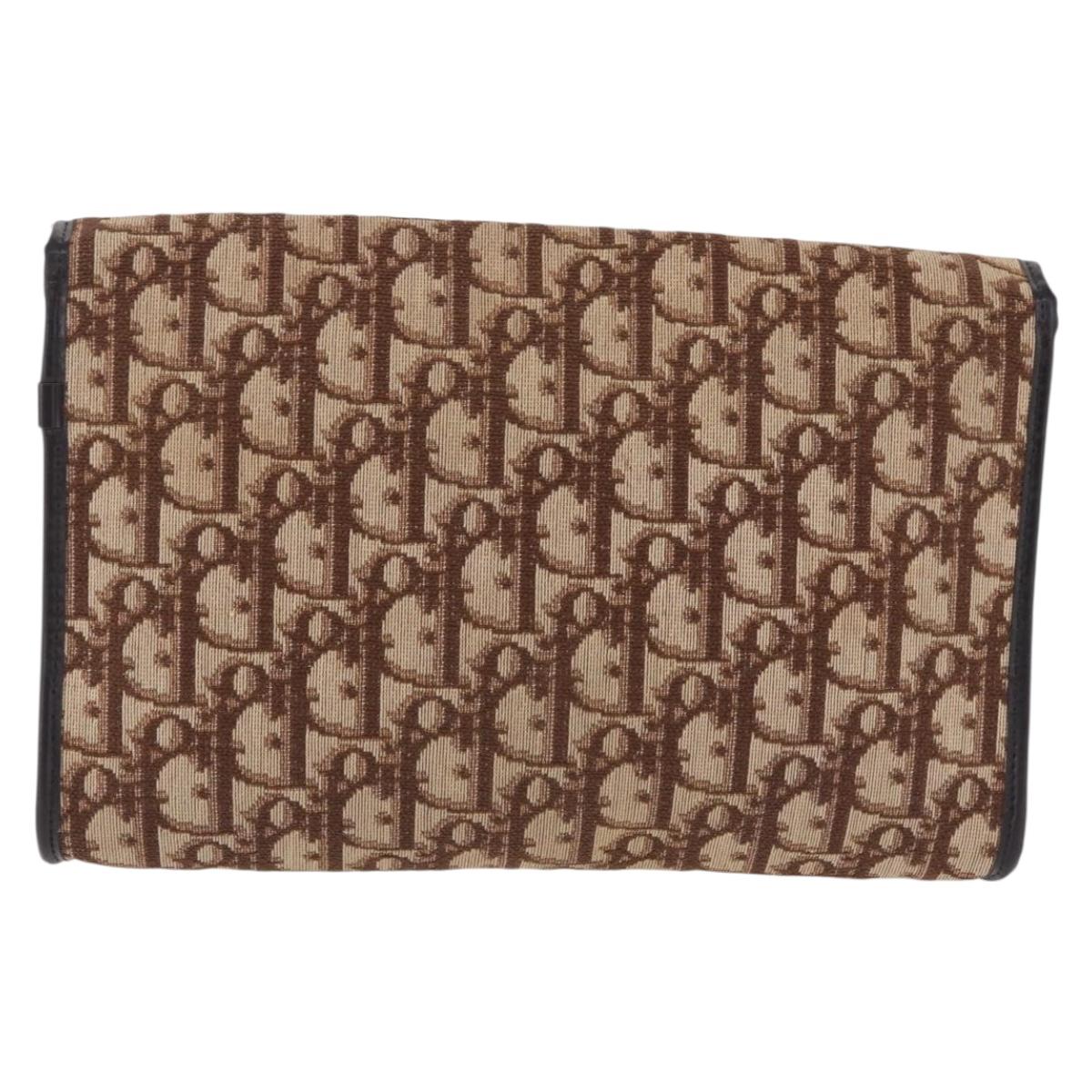 Christian Dior Trotter Canvas Chain Shoulder Bag Beige Gold Auth 197895A